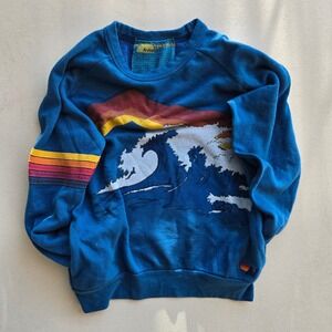 Aviator Nation Crewneck Wave Pockets Blue Unisex Sweatshirt S 20x25 Made In USA